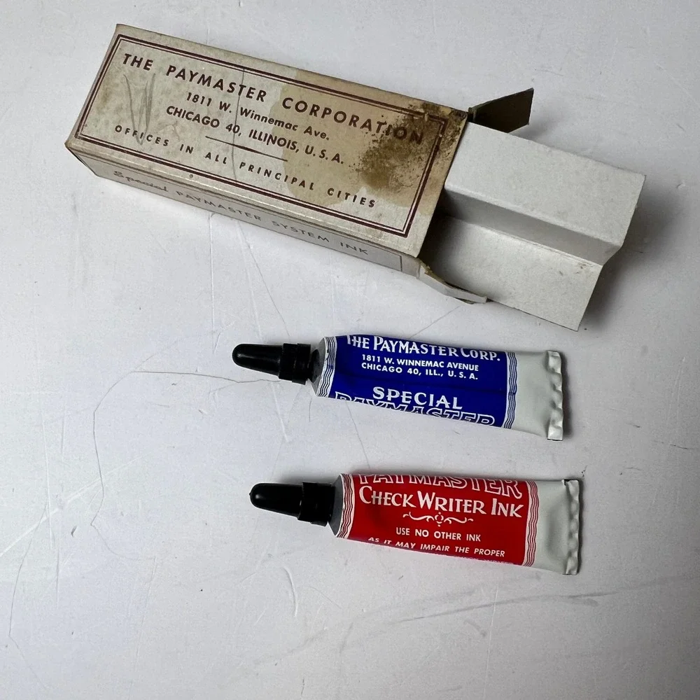 Vintage Paymaster Check Writer Ink Set Red Blue Office Supply Chicago IL Special
